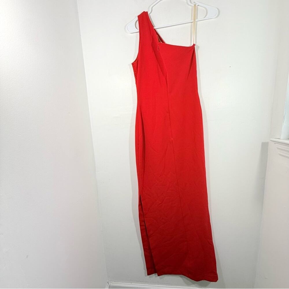 Cassandra Stone Red Y2K One Shoulder Bodycon Beaded Gown with Slit 8 Medium - Picture 9 of 10